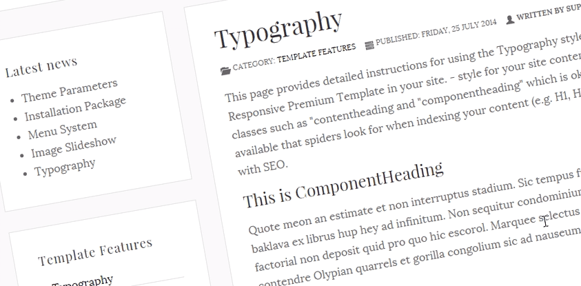 Light Blog Joomla 3 Free Template - Typography